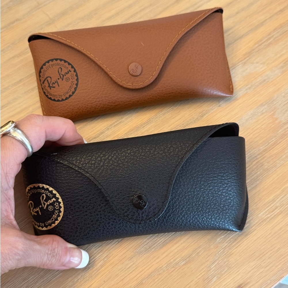 Ray-Ban Black and Brown Leather Eyewear Cases Pair